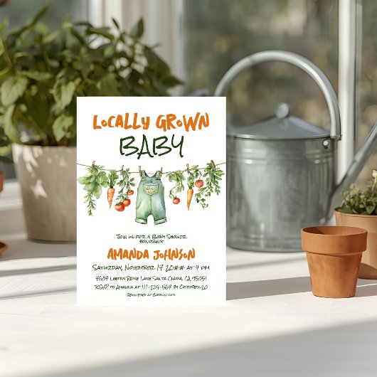 Locally Grown Rustic Party Clothesline Baby Shower Kaart