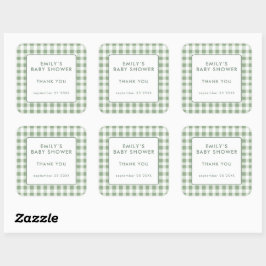 Locally Grown Sage Gingham Baby Shower Thank You Vierkante Sticker