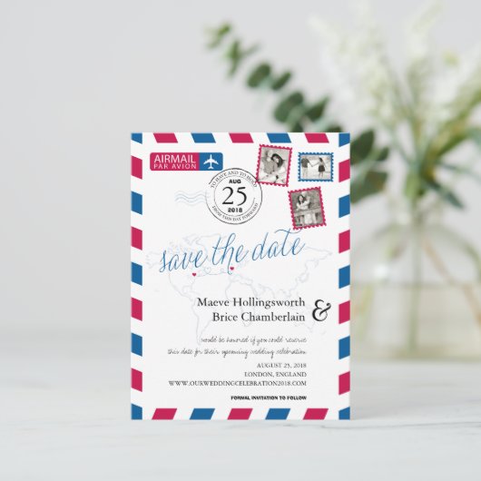 Locaties van Montreal naar Londen Airmail Aankondigingskaart (Staand voorkant)