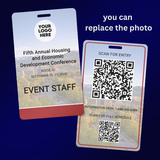 Location Replaceable Photo Logo QR Conference  Badge