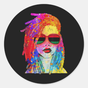 Loc'd Hair Art Black Queen Afro Vrouw Juneteenth Ronde Sticker