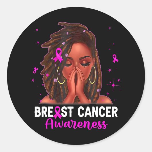 Loc'd Hair Zwart Vrouw Roze Lint Borstkanker Ronde Sticker (Voorkant)