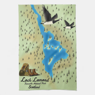 Loch Lomond,Trossachs, Schotland kaart Theedoek