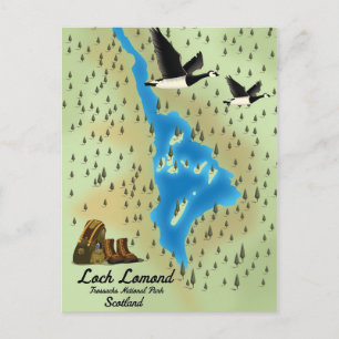 Loch Lomond, Trossachs, Scotland map Briefkaart