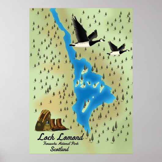 Loch Lomond, Trossachs, Scotland map Poster (Voorkant)