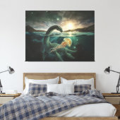 Loch Ness Monster | Duistere Academische Schotse L Canvas Afdruk (Insitu (Slaapkamer))