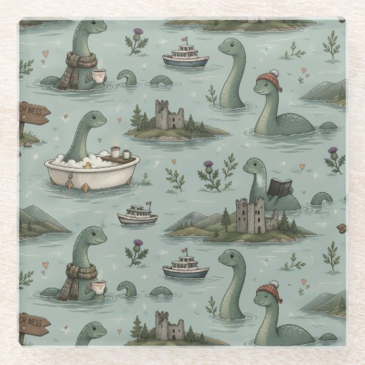 Loch Ness Monster Glazen Onderzetter (Voorkant)
