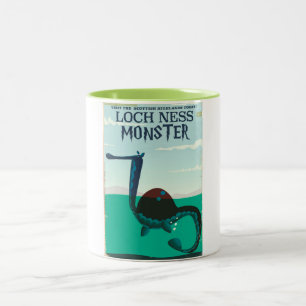 Loch Ness Monster grappige reisposter Tweekleurige Koffiemok