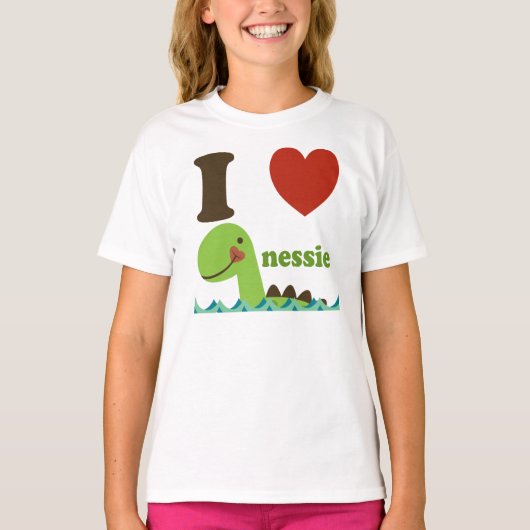 Loch Ness Monster I Heart Nessie Girls Tee Shirt (Voorkant)