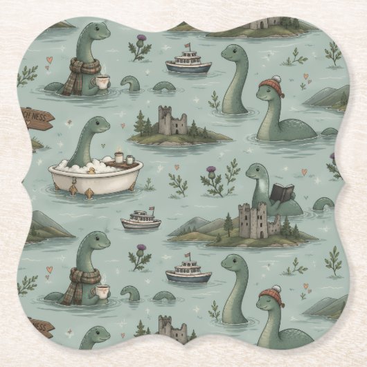 Loch Ness Monster Kartonnen Onderzetters (Voorkant)