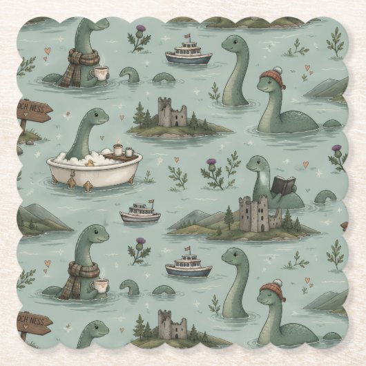 Loch Ness Monster Kartonnen Onderzetters (Voorkant)