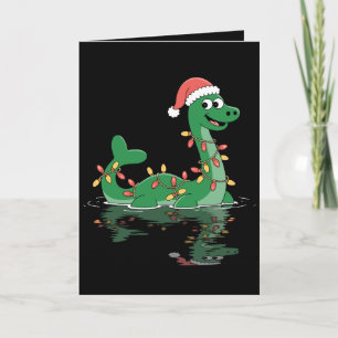 Loch Ness Monster Kerstlichten Kerstman Hoed Kerst Kaart