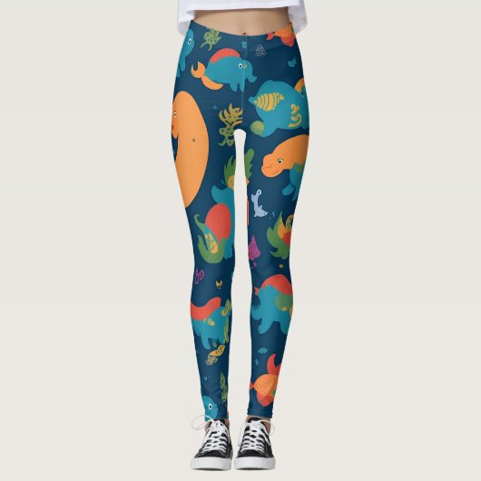 Loch Ness Monster Regenboog Kleurrijk Patroon Leggings (Voorkant)
