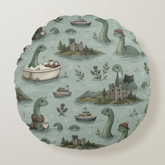 Loch Ness Monster Rond Kussen (Voorkant)