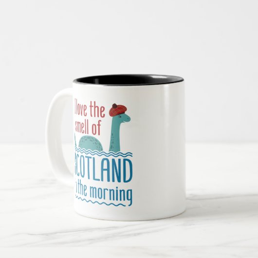 Loch ness Monster Smell van Schotland in de ochten Tweekleurige Koffiemok (Voorkant links)