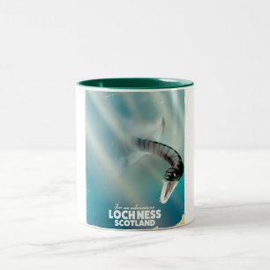 Loch Ness Schotland monster vintage reisposter Tweekleurige Koffiemok