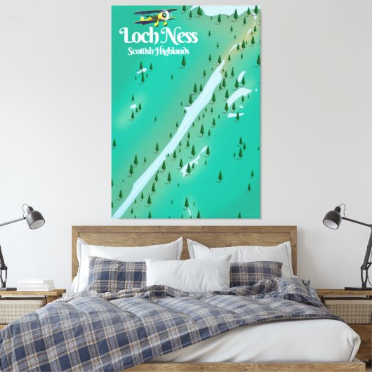 Loch Ness Scottish Highlands reiskaart Canvas Afdruk (Insitu (Slaapkamer))