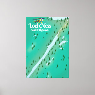 Loch Ness Scottish Highlands reiskaart Canvas Afdruk