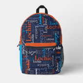 Lochie gepersonaliseerde naam blauw grijs sinaasap bedrukte rugzak (Voorkant)