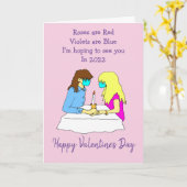 Lockdown Koppels Grappige Cartoon Valentijnsdag Kaart (Gele Bloem)