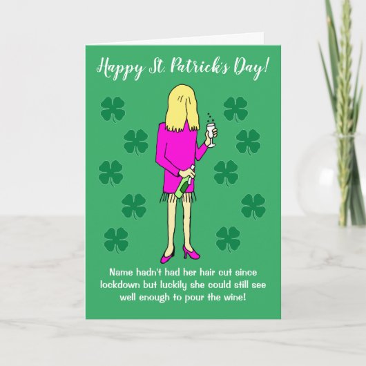 Lockdown Woman Drink Wijn St Patricks Day Card Kaart (Voorkant)