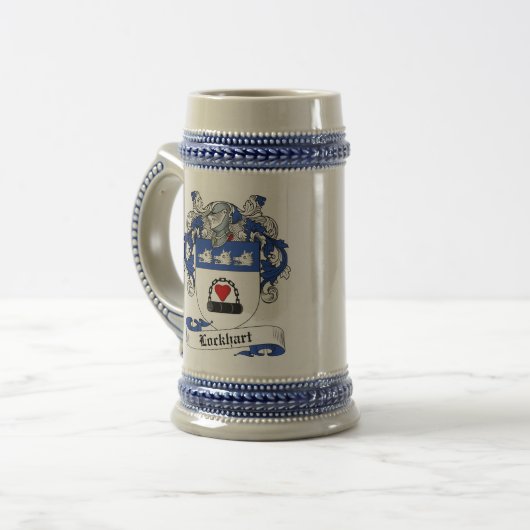 Lockhart Coat of Arms Stein - Family Crest Bierpul (Voorkant links)