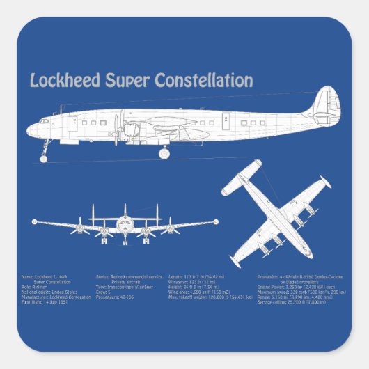 Lockheed L-1049 Super Constellation - Plannen ABD Vierkante Sticker (Voorkant)