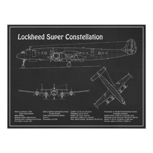 Lockheed L-1049 Super Constellation - Plans PD Foto Afdruk (Voorkant)