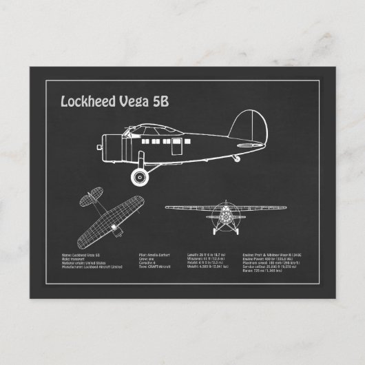 Lockheed Vega 5B - Vliegtuigplannen PD Briefkaart (Voorkant)