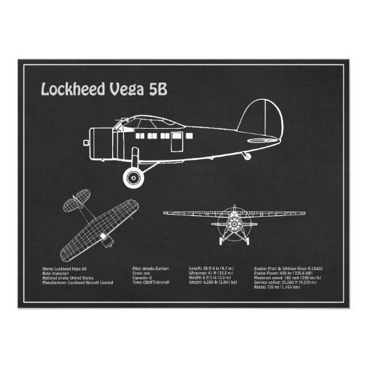 Lockheed Vega 5B - Vliegtuigplannen PD Foto Afdruk (Voorkant)