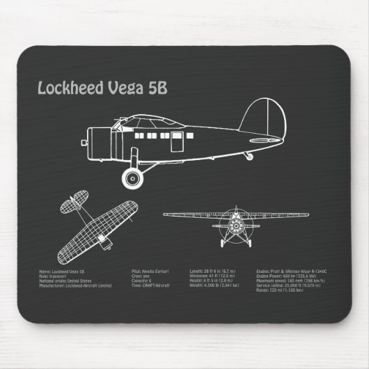 Lockheed Vega 5B - Vliegtuigplannen PD Muismat (Voorkant)