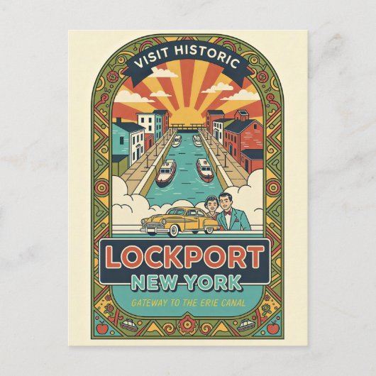 Lockport NY Retro Reisposter Briefkaart (Voorkant)