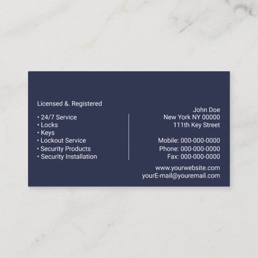 Locksmith Visitekaartje (Achterkant)