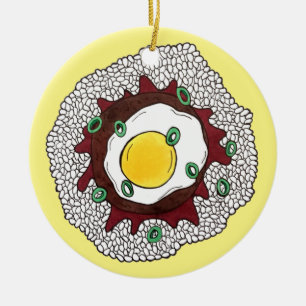 Loco Moco Hawaiian Cuisine Food Rice Hamburger Egg Keramisch Ornament