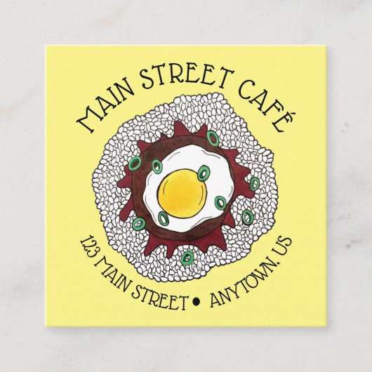 Loco Moco Hawaiian Cuisine Food Rice Hamburger Egg Vierkante Visitekaartje (Voorkant)