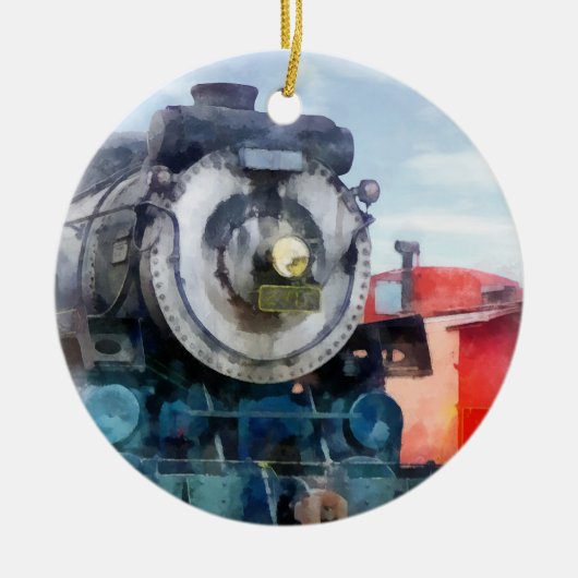 Locomotief en Caboose Keramisch Ornament (Voorkant)