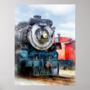 Locomotief en Caboose Poster
