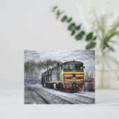 Locomotief en sneeuw briefkaart (Staand voorkant)