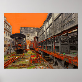 Locomotief en treinwagons poster