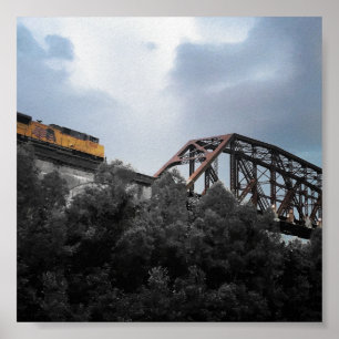 locomotief trein steekt Thebes brug over Poster