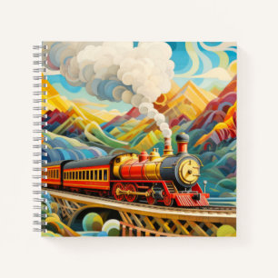 Locomotief treinconcept Abstract kleurrijk landsch Notitieboek