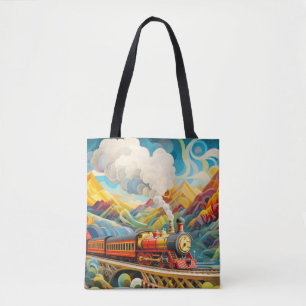 Locomotief treinconcept Abstract kleurrijk landsch Tote Bag