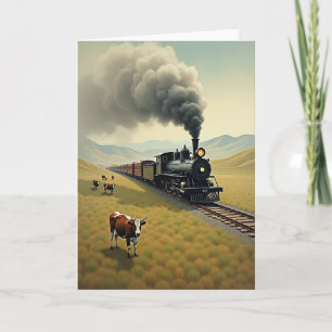 Locomotief Vaderdag kaart met bloemen