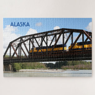 locomotief van de spoorweg Alaska en brug Jigsa Legpuzzel