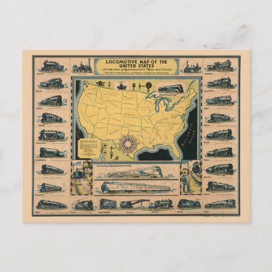 Locomotiefkaart van de Verenigde Staten Briefkaart (Voorkant)