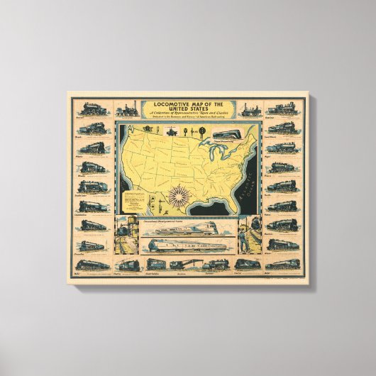 Locomotiefkaart van de Verenigde Staten Canvas Afdruk (Voorkant)