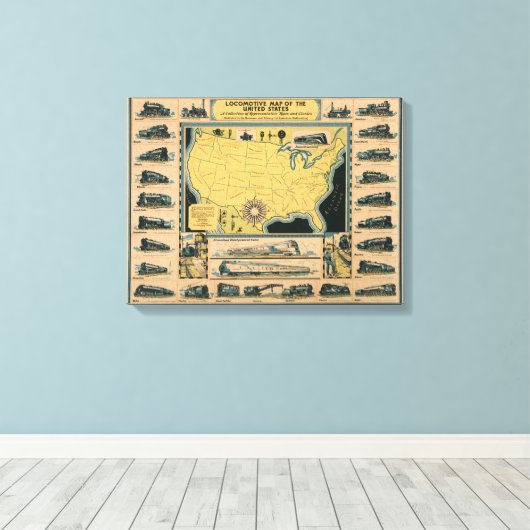 Locomotiefkaart van de Verenigde Staten Canvas Afdruk (Insitu (Houten vloer))