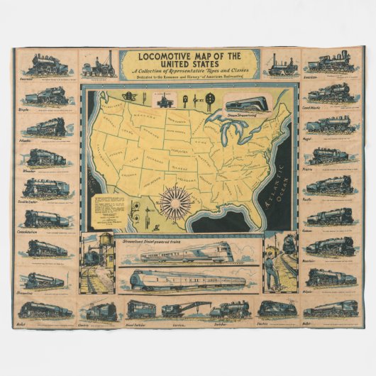 Locomotiefkaart van de Verenigde Staten Fleece Deken (Voorkant (Horizontaal))