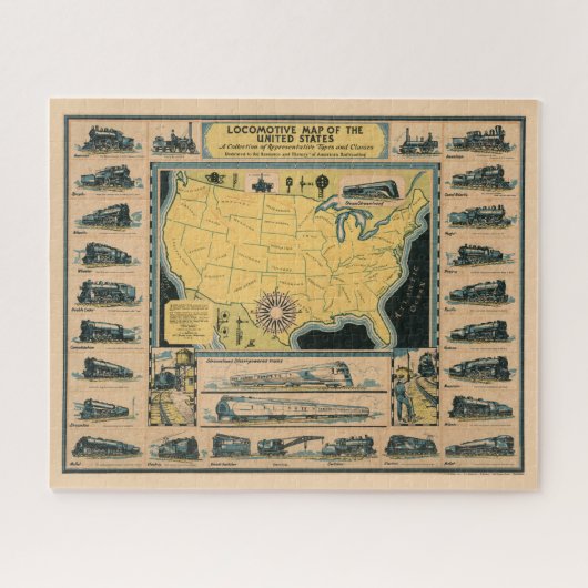 Locomotiefkaart van de Verenigde Staten Legpuzzel (Horizontaal)