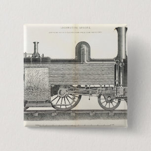 locomotiefmotor, gegraveerd door J.W. Lowry Vierkante Button 5,1 Cm